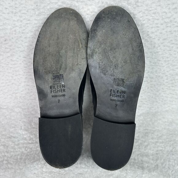Eileen Fisher Allen Black Leather Loafers Womens 7 Slip On Flats Minimalist Work - Picture 8 of 10